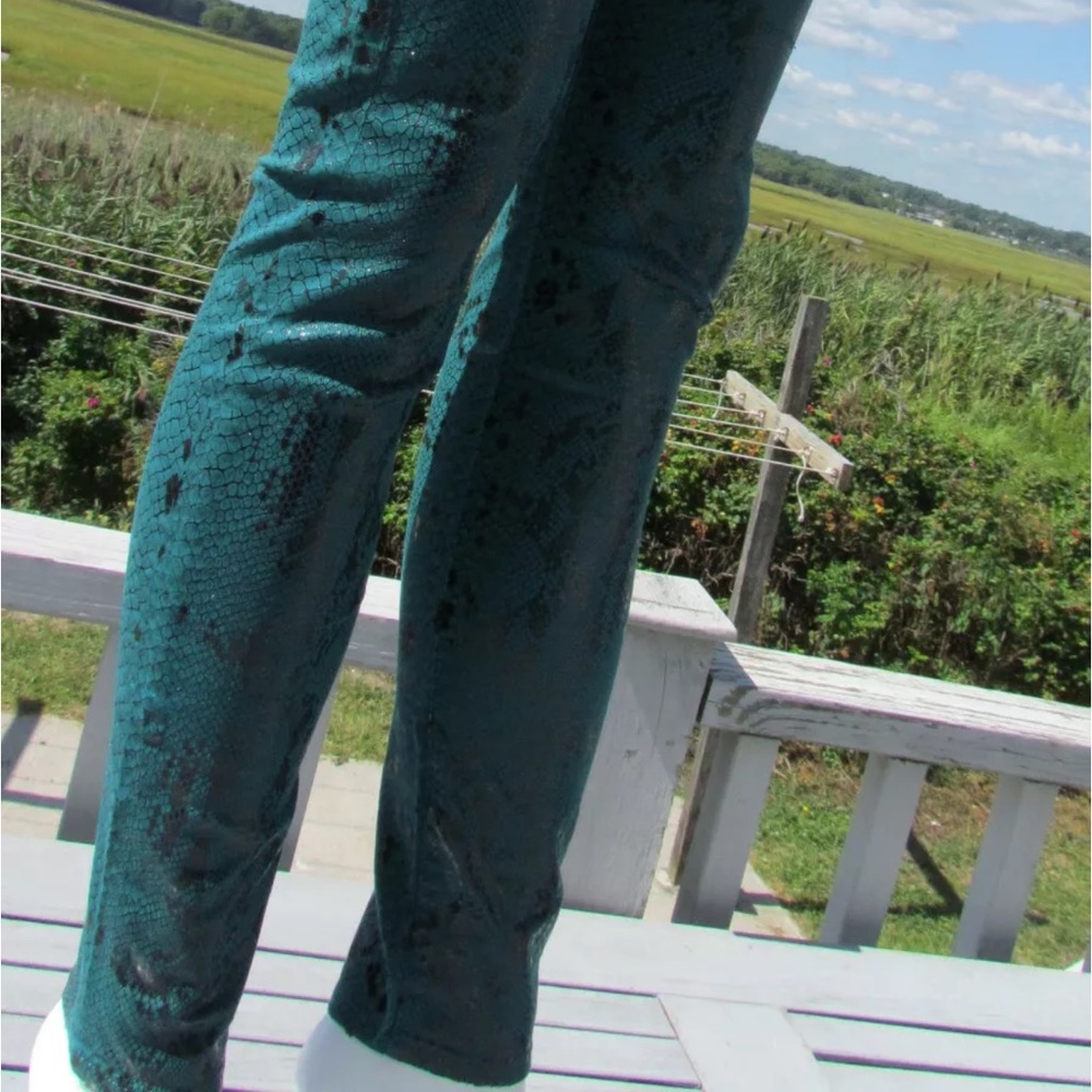 Seven 7 For All Mankind 29 green coated jeans snake skin shiny sexy skinny - Picture 11 of 11
